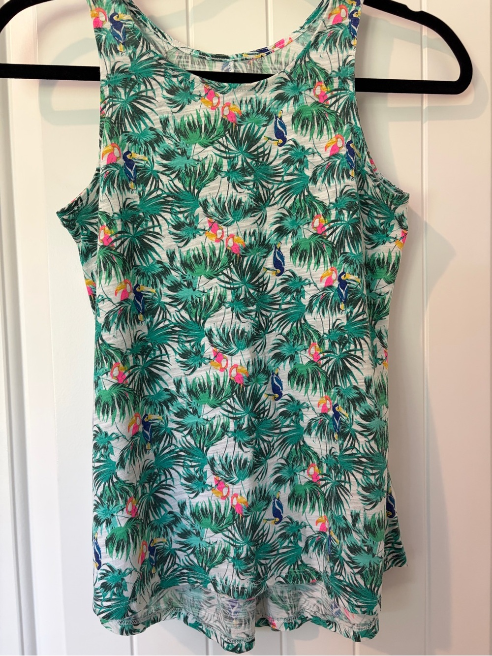 Old Navy Tropical Palm & Toucan Tank Top girls size large 10-12 flowy tee